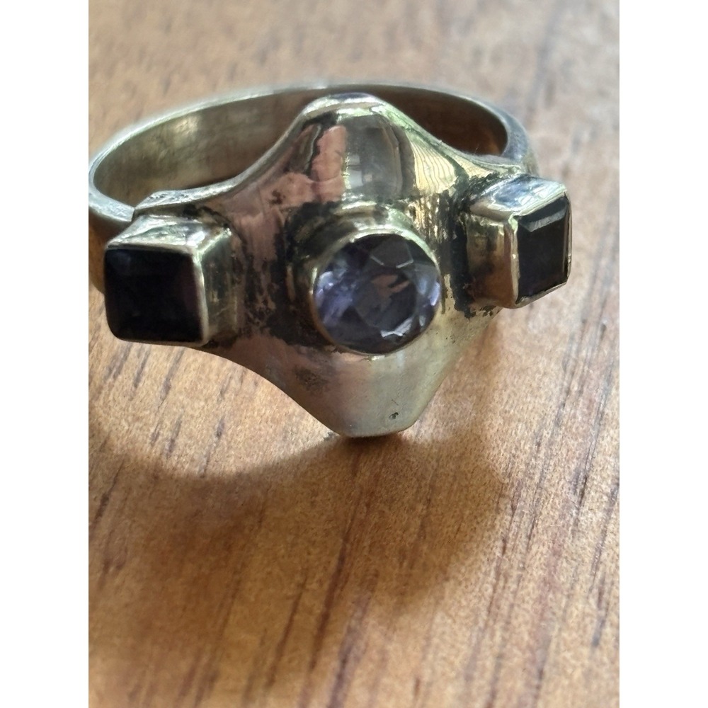 Modernist Sterling Silver Amethyst Ring Aquamarine Sz 8